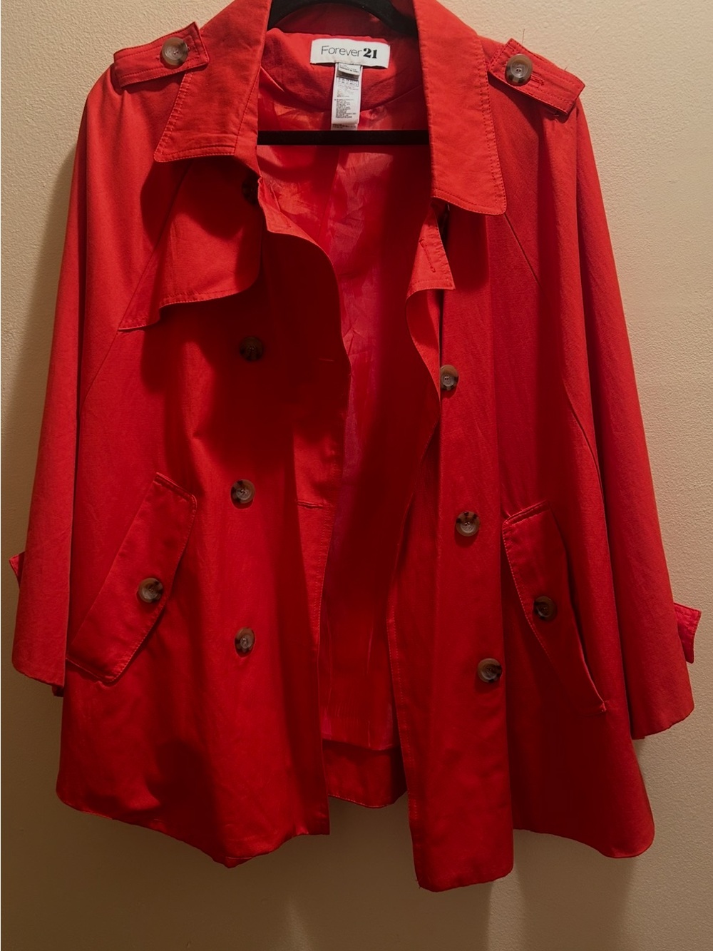 Forever 21 Bright Red Double-Breasted Trench Coat